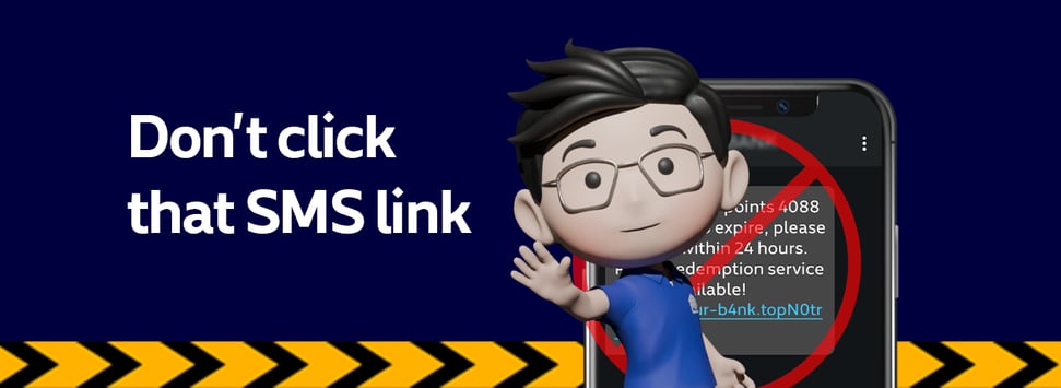 Illustration warning against clicking links in messages.