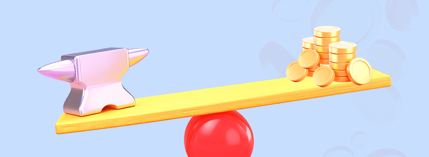 An illustration of a scale with coins 