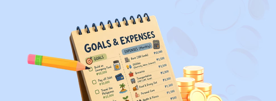 Illustration of a list of goals and expenses