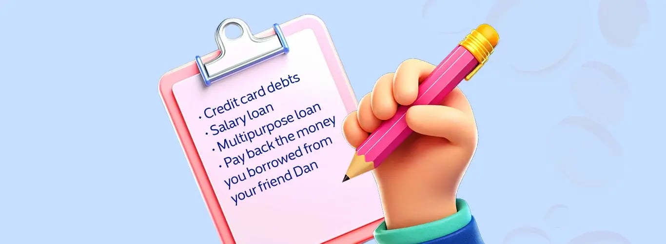 illustration of a list of debts
