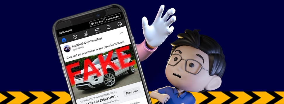 An illustration of a man and e-commerce fraud.