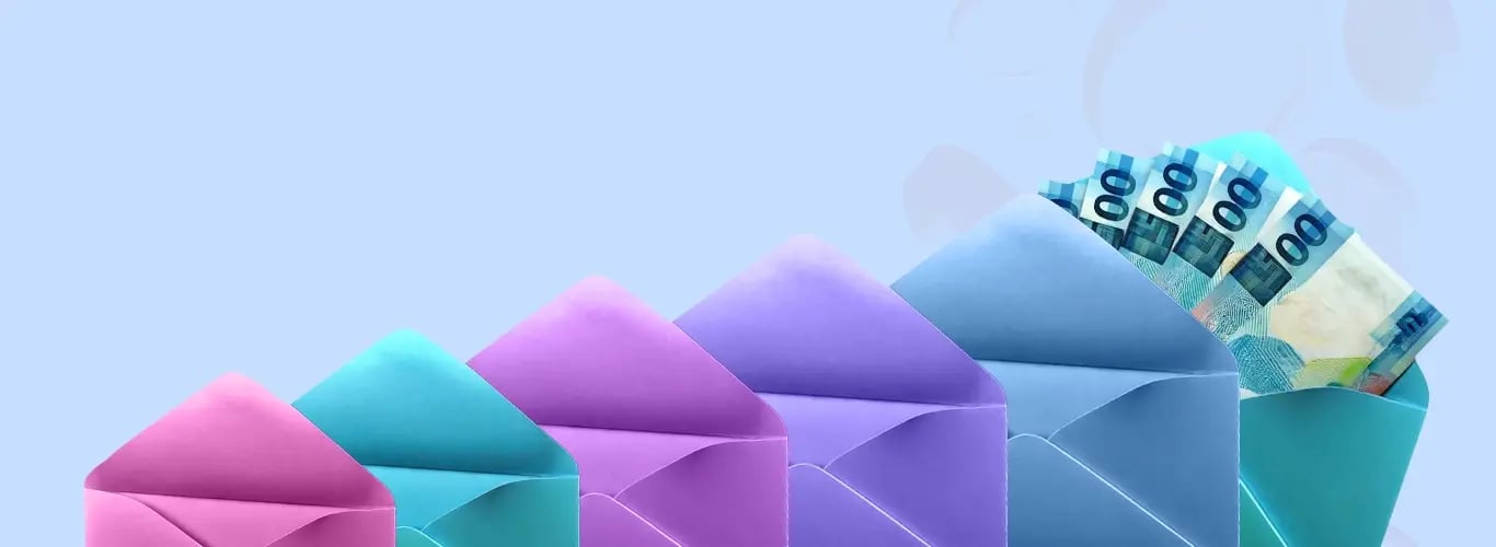 Illustration of envelopes and cash