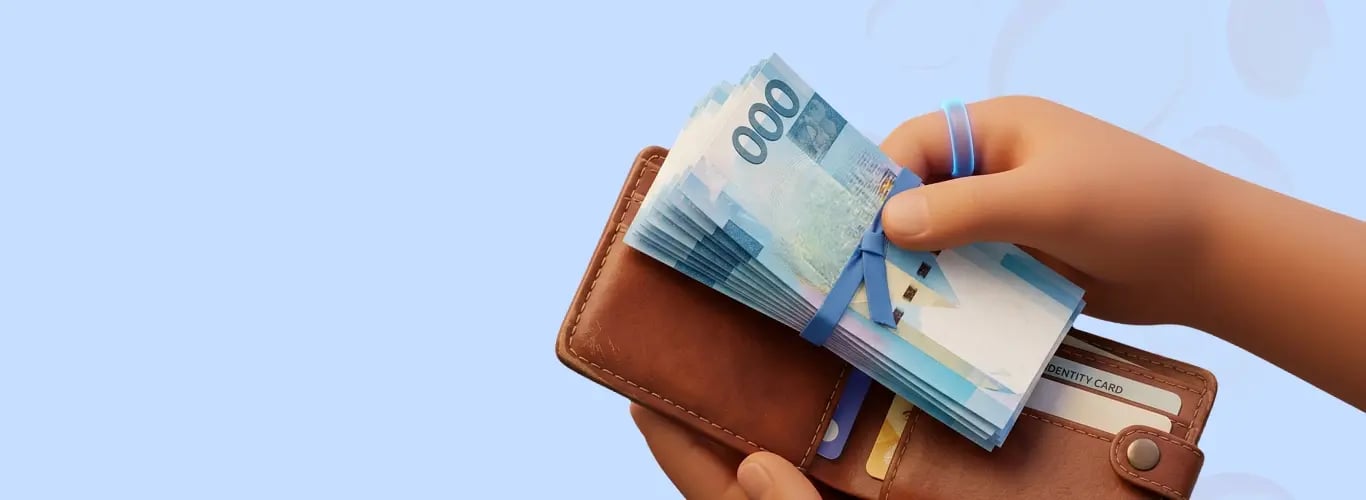 Illustration of hands holding cash and a wallet