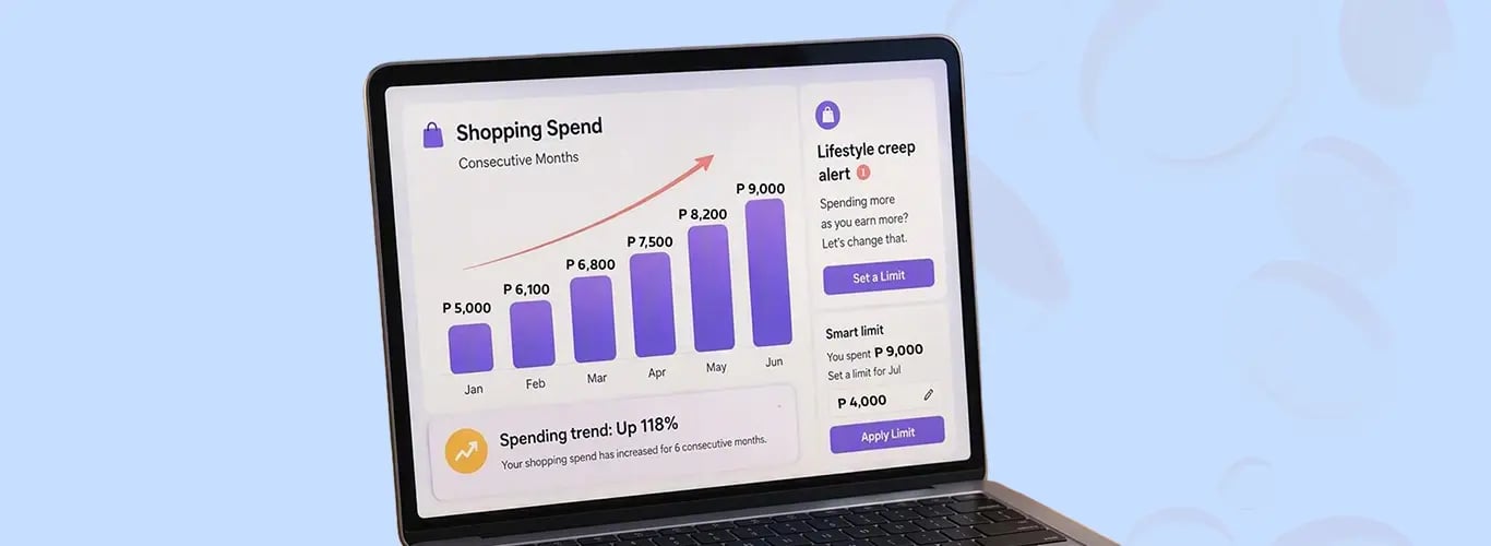 Illustration of shopping expenses flashed on a laptop screen