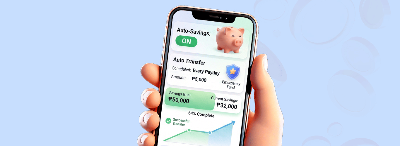 Illustration of a financial app open on a phone)