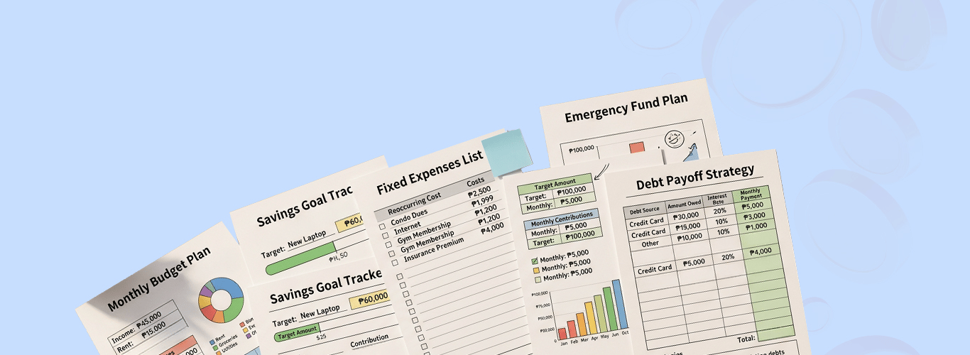 Illustration of different financial trackers and plans)