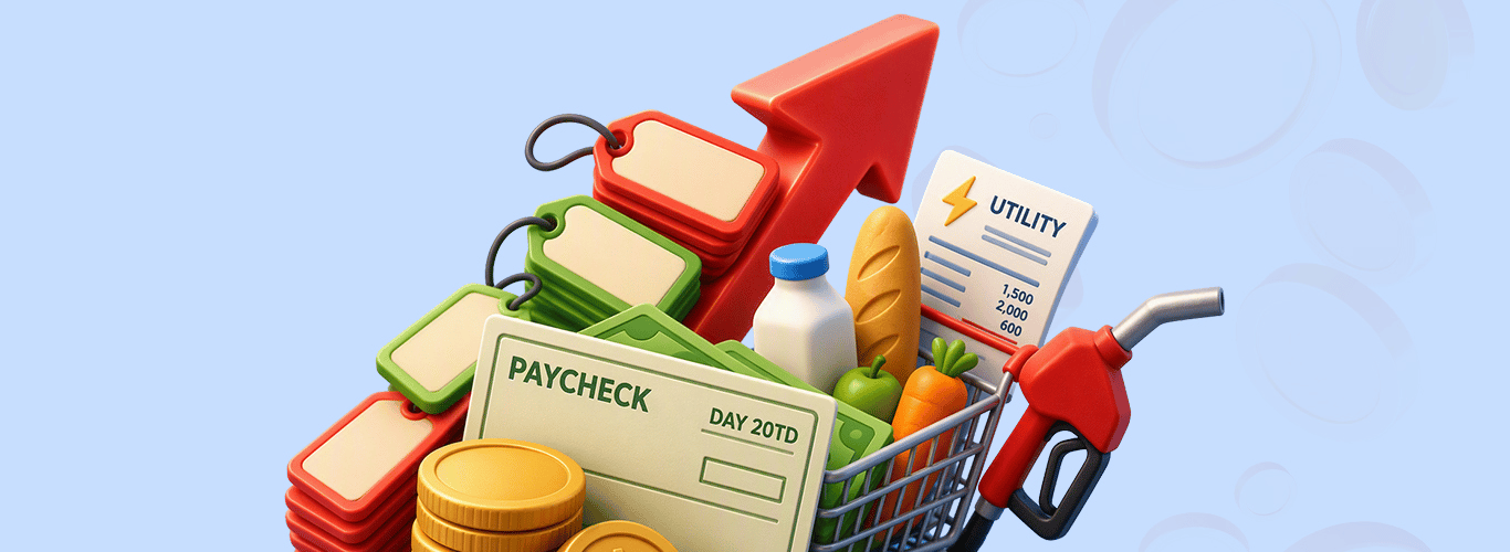 Illustration of different expenses on a shopping cart