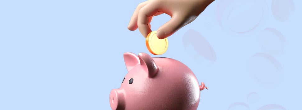 Illustration of putting a coin on a piggy bank.)